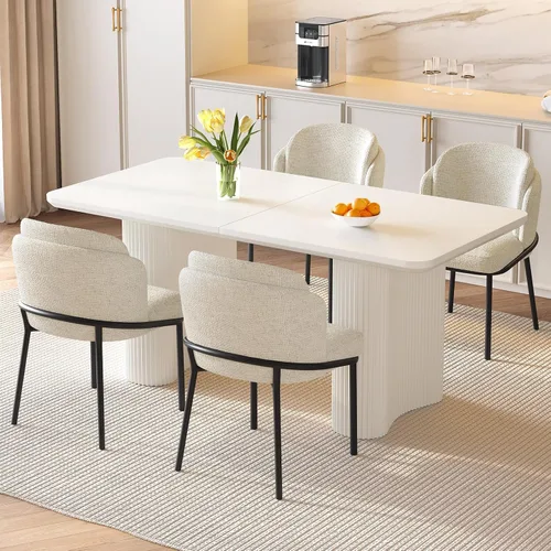 Vista 12 de Mesa de Comedor Rectangular de 63" con 6 Sillas, Mesa de Cocina Moderna Blanca con Juego de Sillas para Sala de Estar, Comedor y Cocina Blanco-A