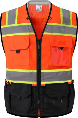Vista 10 de JKSafety Hi-Vis Chaleco de seguridad unisex para topógrafos de alta visibilidad, resistente, con bolsillos internos, cumple con las normas ANSI/ISEA