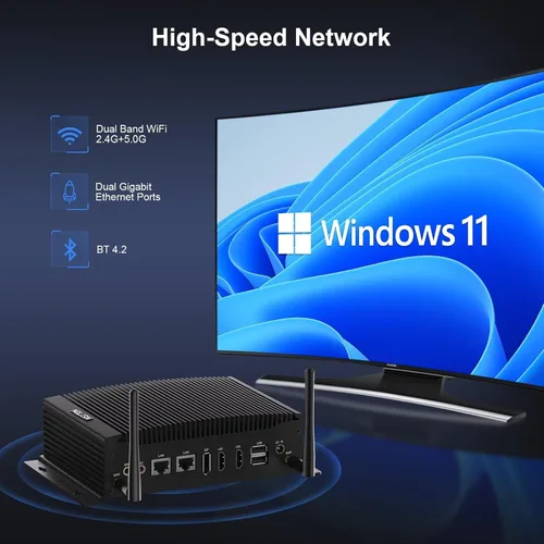 Vista 5 de HISTTON Mini PC sin ventilador Core i7-10810U, 8GB RAM 256GB M.2 SSD, PC industrial con 2 RS232/485 COM, Dual HD+DP 4K Triple Display, 2 LAN, 6 USB