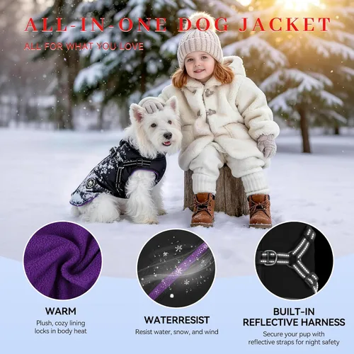 Vista 4 de Norbi - Chaqueta cálida para mascotas, arnés de chaleco para perros pequeños, abrigo de invierno 2 en 1 para cachorros, abrigo para clima frío XS