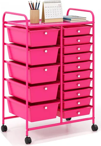 Vista 13 de LUARANE - Carrito rodante con 15 cajones, carrito de almacenamiento para manualidades con asas portátiles y ruedas con cerradura, organizador