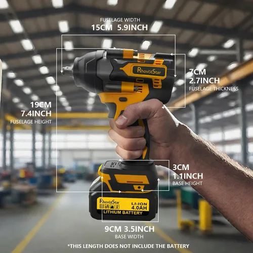 Vista 8 de Rhovixster Pistola de impacto inalámbrica 1/2, juego de llaves de impacto con 2 baterías de 4 Ah y cargador, par de torsión 850 N.M e impacto motor