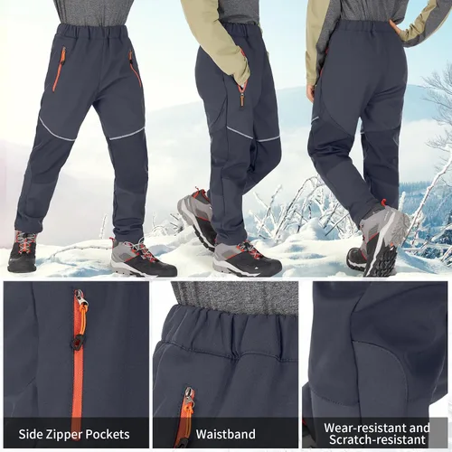 Vista 3 de Toomett Pantalones cargo de nieve para niños, niñas y niños al aire libre con forro polar suave Shell senderismo pesca esquí pantalones aislados