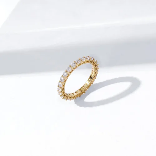 Vista 8 de Tienda Collection Platinum or Gold Plated Sterling Silver All-Around Band Ring set with Round Infinite Elements Cubic Zirconia