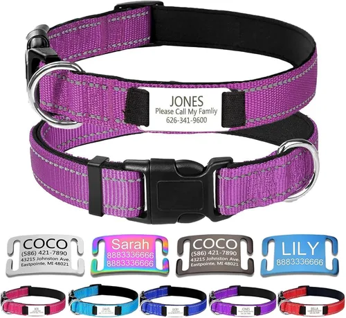 Vista 14 de Collar de perro de nailon personalizado con placa de nombre grabada, S, negro Custom engraved name & phone; reflective stitching, adjustable