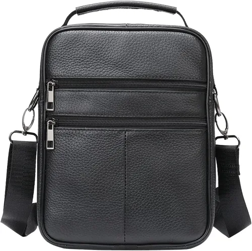 Vista 2 de Hebetag Bolso bandolera de cuero pequeño para hombres y mujeres, para viajes al aire libre, negocios