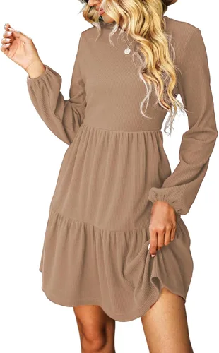 Vista 15 de CUPSHE Minivestido tipo suéter con cuello redondo y manga larga de obispo Naranja quemado