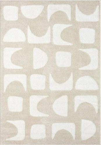 Vista 3 de Abani Nuevo Collection - Alfombra de área, diseño geométrico moderno beige/crema, 4 x 6 pies, fácil de limpiar, duradera para niños y mascotas,