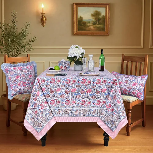 Vista 158 de Ridhi Mantel cuadrado con estampado de bloques de mano de caléndula ámbar