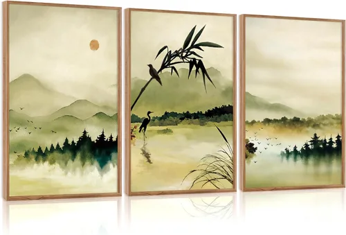 Vista 14 de CHDITB Juego de arte abstracto en lienzo enmarcado moderno para pared, ilustraciones contemporáneas para decoración del hogar, pintura de pared