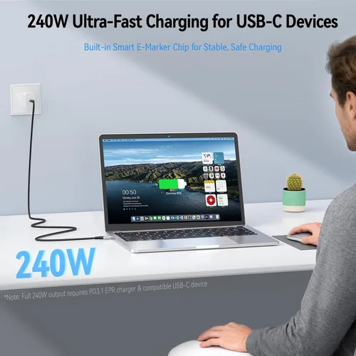 Vista 4 de ZeroneTeck Cable USB C de 40Gbps para Thunderbolt 4 de 0.5 pies, 6 pulgadas, transferencia de datos de 40Gbps, [8K@60Hz/Dual 4K@60Hz] Cable corto