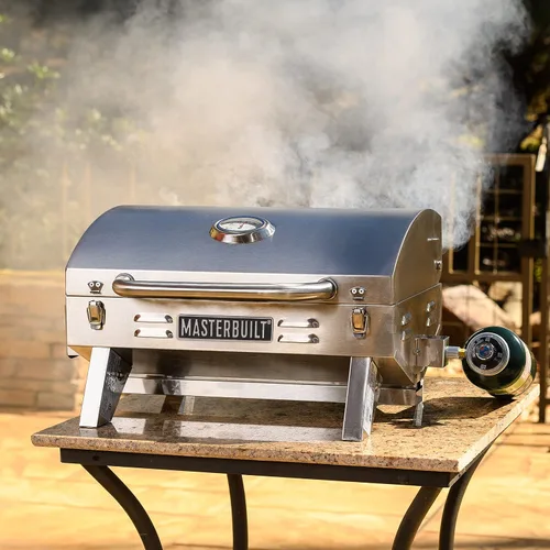 Vista 4 de Masterbuilt Parrilla de propano portátil MB20030819 + adaptador de repuesto para tanque de propano GasOne