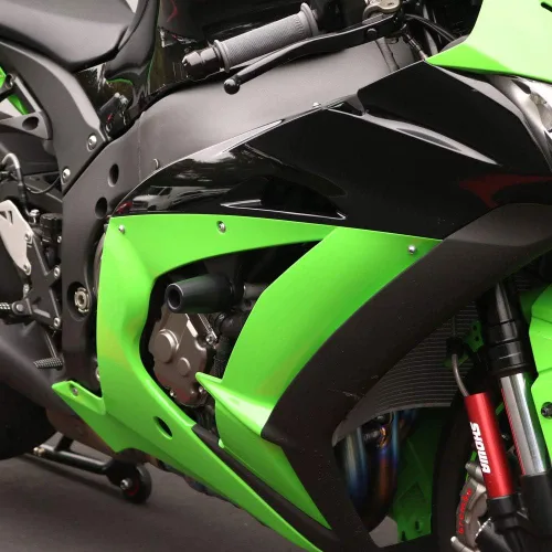 Vista 2 de Shogun Kawasaki ZX10 ZX10R ZX10RR 2016 2017 2018 2019 2020 2021 2022 2023 Negro Deslizadores de marco sin corte para modelos ABS y no ABS – 750-4959