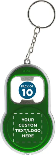 Vista 12 de DISCOUNT PROMOS Abrebotellas personalizado y llaveros LED, juego de 10/50/100, paquete personalizado a granel, perfecto para ferias, recuerdos