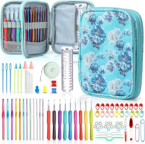 Vista 11 de SHAXANO Kit de Ganchos de Ganchillo con Estuche, 95 Piezas, Agujas de Ganchillo Ergonómicas, Kits de Hilo para Tejer, Herramientas de Arte de Tejido