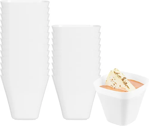 Vista 5 de Restaurantware Vasos de degustación de 4 onzas, 100 tazas cuadradas de plástico para aperitivos, reciclables, resistentes a las grietas, de plástico