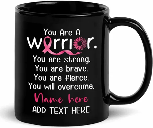 Vista 10 de Taza de café negra personalizada para el cáncer de mama, taza de viaje de concientización sobre el cáncer de mama, taza de café de cerámica