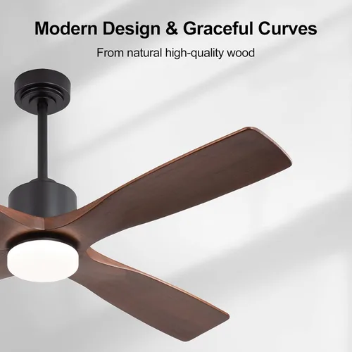 Vista 8 de LEDLUX Ventiladores de techo de 48 pulgadas con luces, ventilador de techo moderno con luz, control remoto de 6 velocidades, 4 aspas de madera Negro