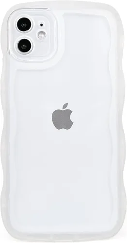 Vista 69 de SKYLMW Funda compatible con iPhone 12 Pro, diseño de ondas rizadas kawaii, borde chapado de lujo, elegante parte trasera transparente brillante, TPU