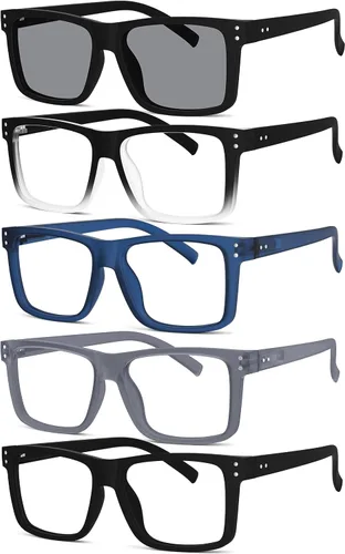 Vista 10 de Eyekepper - Pack de 5 gafas de gran tamaño con montura cuadrada, grandes, para hombres y mujeres - 3 negras y 2 negro-transparente +0.00