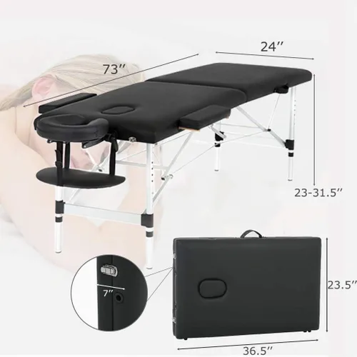 Vista 6 de PayLessHere Mesa de masaje, cama de masaje, cama de spa de 73 pulgadas, mesa de masaje de aluminio con funda de transporte para cara, altura