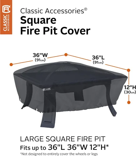 Vista 5 de Classic Accessories Cubierta cuadrada resistente al agua para hoguera de 36 pulgadas, cobertura completa, cubiertas para muebles de patio