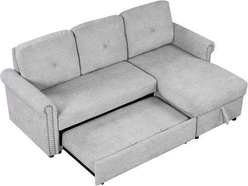 Vista 7 de Harper & Bright Designs Sofá cama moderno de 83 pulgadas, sofá modular convertible, sofá esquinero en forma de L de 3 plazas con diván de Gris (83")