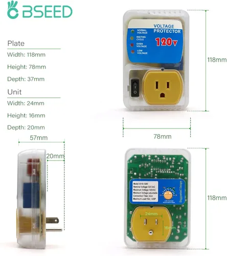 Vista 9 de BSEED Protector contra sobretensiones para electrodomésticos con enchufe estadounidense, supresor de voltaje, salida de apagón, 120 V, 2400 W, 15 A