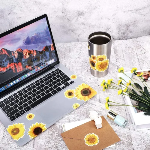 Vista 7 de Zonon 72 calcomanías de pared de girasol, calcomanías de pared extraíbles 3D impermeables, decoración autoadhesivas de primavera, decoración