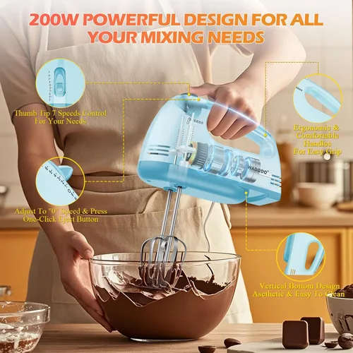 Vista 3 de WADODO Batidora de mano eléctrica de 7 velocidades - Mezclador de alimentos portátil mezclador de cocina con 304 *