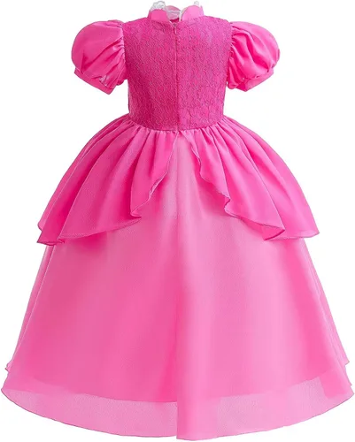 Vista 6 de Magwei Princess Peach Costume Dress for Girls Kids Super Bros Cosplay with Accessories Halloween Party Dress Up Outfit 3-12Y