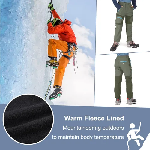 Vista 6 de linlon Pantalones cargo de senderismo para niños y jóvenes, impermeables, con forro polar suave y forro polar, pantalones de nieve aislados, Nieve