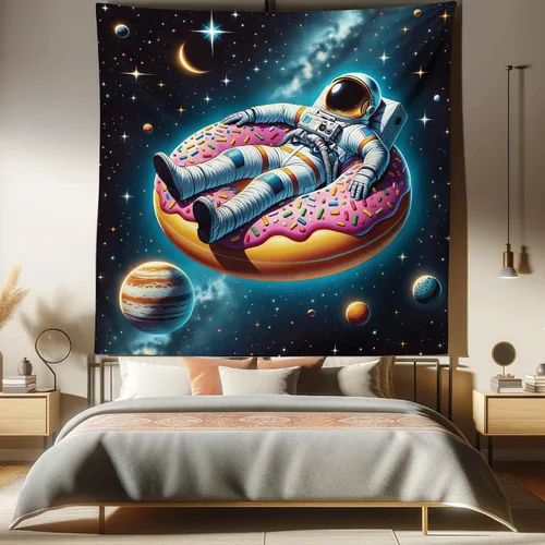 Vista 62 de Ambesonne Tapiz verde, fases lunares alrededor de un árbol de la vida, impresión de diseño bohemio de astrología nocturna, decoración de tela