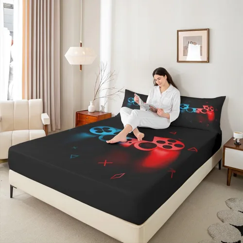 Vista 6 de Juego de sábanas para niños gamepad regalo para adolescentes, ropa de cama para niños, niñas, hombres jóvenes, videojuegos, sábana bajera ajustable