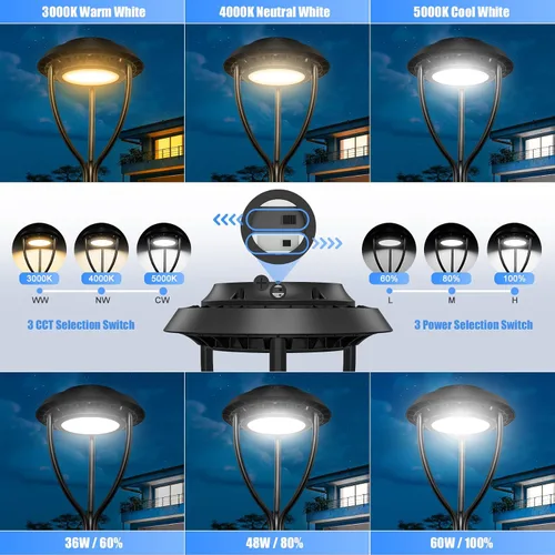 Vista 4 de Luz LED de poste superior de 60 W con fotocélula, 60 W, 48 W, 36 W, ajustable, 8400 lúmenes, CCT ajustable 3000/4000/5000K, luces de poste al aire