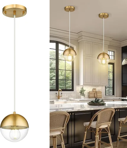 Vista 20 de LMS Lámpara Colgante de Mediados de Siglo de 6 Pulgadas, Lámparas Colgantes de Color Negro Mate con Cristal de Globo Blanco, Lámparas de Techo
