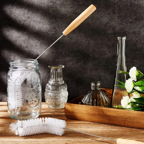 Vista 7 de Cepillo de limpieza Carboy de nailon de 13 pulgadas de largo con mango de madera, kit de limpieza de botellas de leche para barriles de vidrio de 1