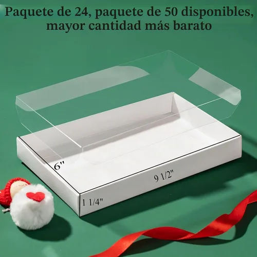 Vista 4 de RomanticBaking Paquete de 10 cajas transparentes para galletas de 9 1/2" x 6" x 1 1/4" pulgadas con ventana, cajas de panadería, cajas