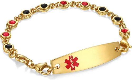 Vista 219 de Brazaletes de alerta médica ajustables de 7.5" a 9" para mujer/hombre, de acero inoxidable, intercambiables Cadena de bloque