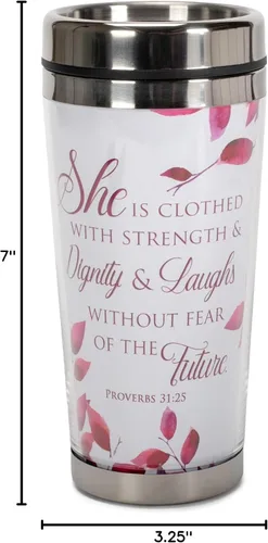 Vista 6 de Proverbs 31 Woman - Taza de viaje de acero inoxidable de 16 onzas con tapa
