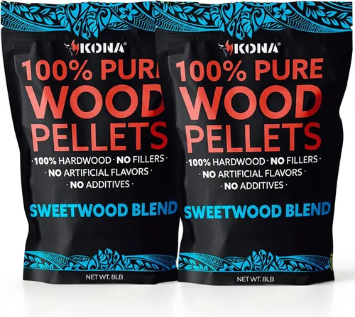 Vista 8 de Kona Sweetwood Blend - Gránulos ahumadores diseñados para parrilla Ninja Woodfire al aire libre, bolsa resellable de 2 libras
