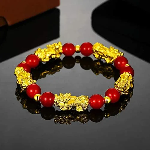 Vista 3 de 3 pulseras de obsidiana Feng Shui con cuentas de cinabrio rojo de la suerte Pi Xiu, joyería para la buena suerte, mujeres, niñas, hombres, niños