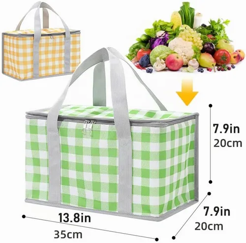 Vista 6 de Bolsa de picnic aislada reutilizable, bolsa de playa con cremallera superior, bolsa aislada para calor o frío, cesta de picnic plegable, picnic