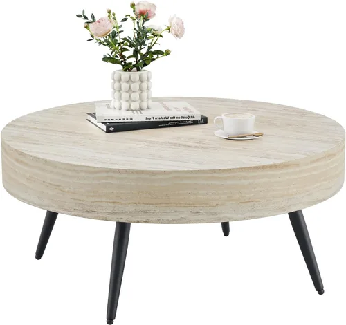 Vista 16 de Mesa de Centro Rectangular de 47.24", Mesa de Centro de Madera con Tablero de 7.8" de Grosor, Patas de Metal, Esquinas Redondeadas para Sala