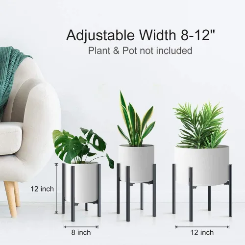 Vista 5 de H HOMEXIN Soporte ajustable de metal para plantas, ancho 8-12 pulgadas, soporte de esquina de mediados de siglo para exhibición estable en Negro