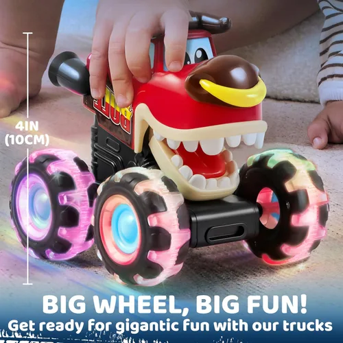Vista 5 de JOYIN Paquete de 3 camiones monstruos de juguete - Coches iluminados activados por movimiento para niños pequeños - Ruedas LED Monster Glow Rover