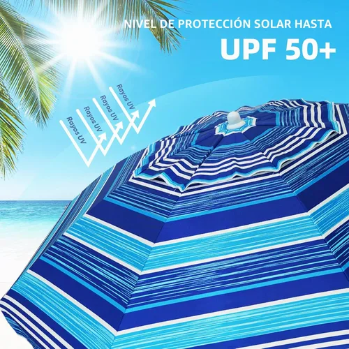 Vista 3 de AMMSUN Sombrilla de playa resistente de 6.5 pies para arena con inclinación y ventilación de aire, refugio solar, protección UV 50+, sombrillas