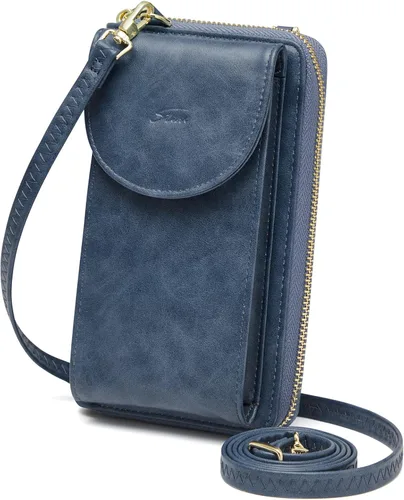 Vista 20 de S-ZONE - Bolso cruzado para mujer, de cuero sintético de PU, con bloqueo RFID, para teléfono celular/billetera A-Negro