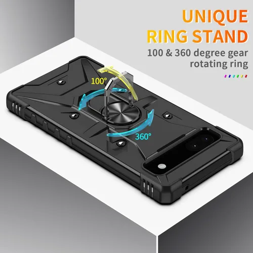 Vista 5 de Asuwish Funda compatible con Google Pixel 6A 5G 2022 y protector de pantalla de vidrio templado con soporte de anillo, soporte de soporte, metal