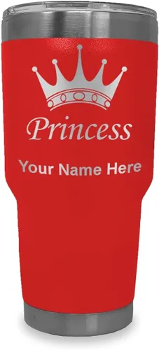 Vista 18 de LaserGram Vaso aislado al vacío de 20 onzas, corona de princesa, grabado personalizado incluido (negro)
